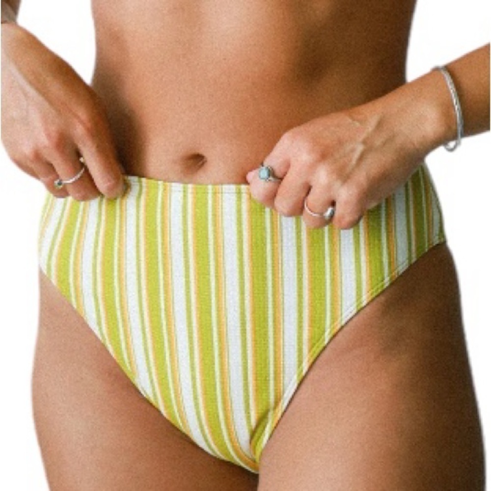 Faithfull the Brand Chania Bikini Bottoms US 12 AU16 XXL Temara Stripe Green NWT